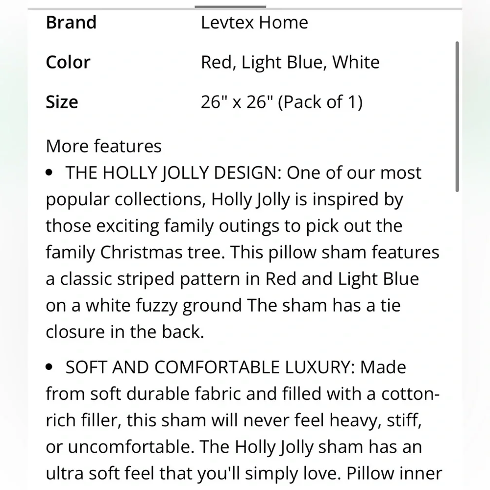 Euro Sham ‘Merry and Bright Collection’ HOLLY JOLLY by Levtex Homes 26x26”